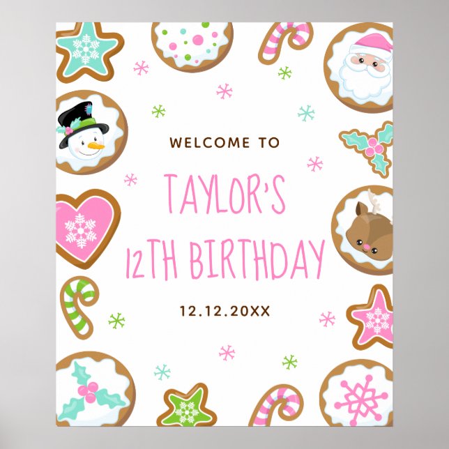 Poster Christmas Cookies Birthday Pink Green Welcome Sign (Devant)