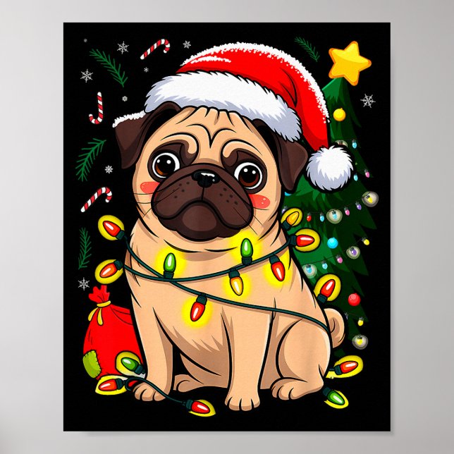 Poster Christmas Dog Santa Clause Pug Puppy X-mas  (Devant)