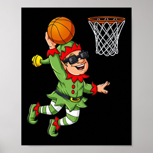 Poster Christmas Elf Dunking Un Basketball Fun Boys Kids  (Devant)