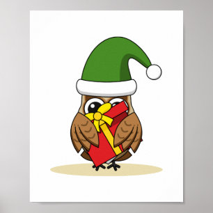 Poster Christmas Elf Owl with Present