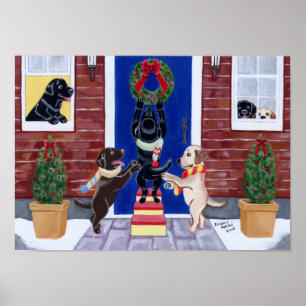 Poster Christmas Fun Labradors Artwork
