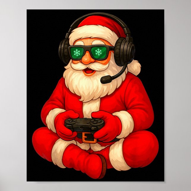 Poster Christmas Gamer Santa Video Game Gaming Boys Men K (Devant)