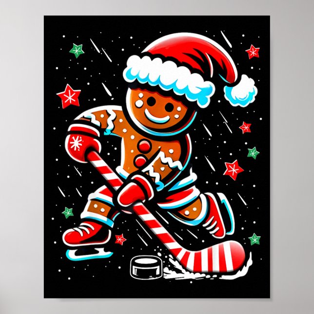 Poster Christmas Gingerbread Ice Hockey Srts Funny Xmas P (Devant)