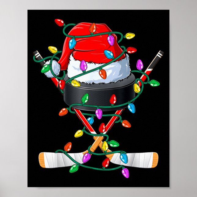 Poster Christmas Hockey Xmas Santa Srts Hat Ball Kids Boy (Devant)