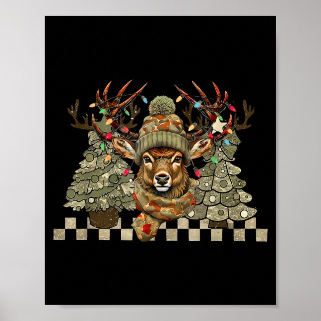 Poster Christmas Holiday Camo Hunting Reindeer Deer Xmas  (Devant)