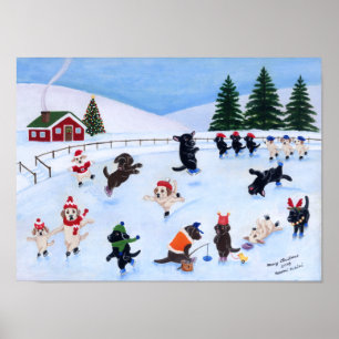 Poster Christmas Ice Skating Labradors Artwork