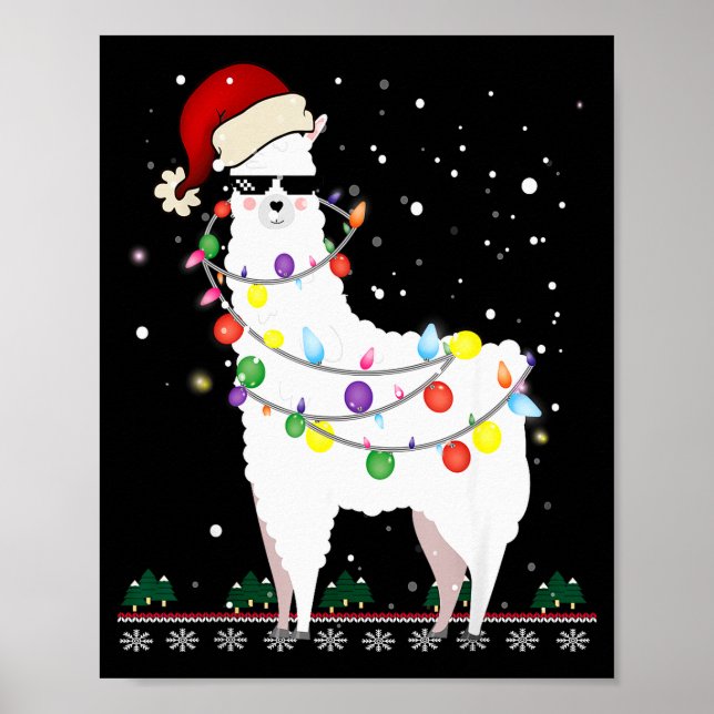 Poster Christmas Llama Santa Hat Ugly Xmas Tree Alpaca Gi (Devant)