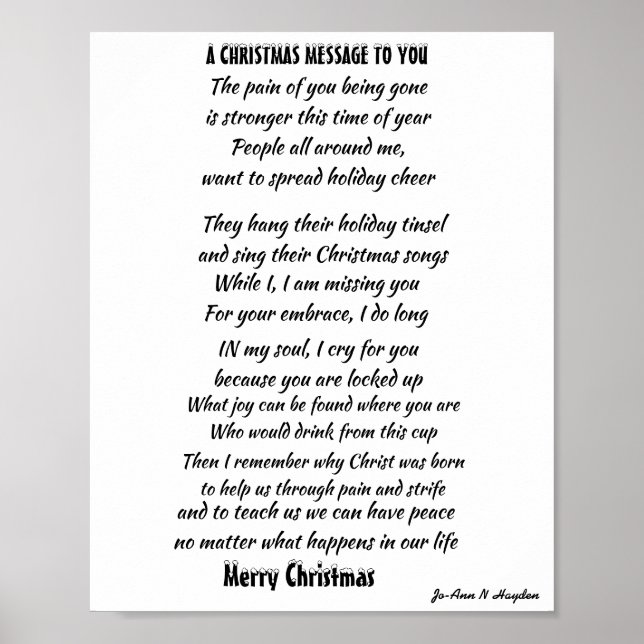 POSTER CHRISTMAS MESSAGE FOR INCARCERATED LOVED ONE (Devant)