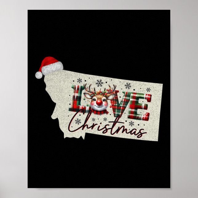 Poster Christmas Montana Xmas State Map Montana Christmas (Devant)