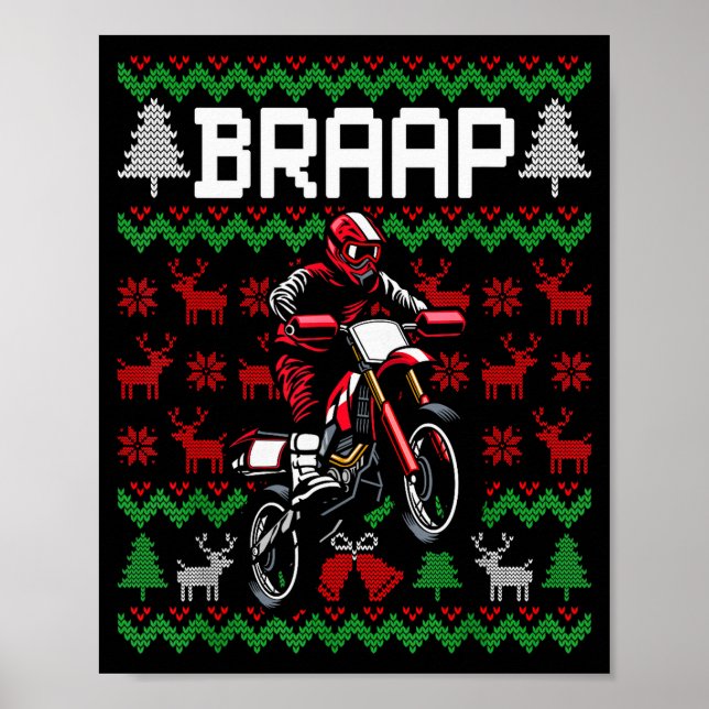 Poster Christmas Motorcycle Motocross Braap Dirt Bike  (Devant)