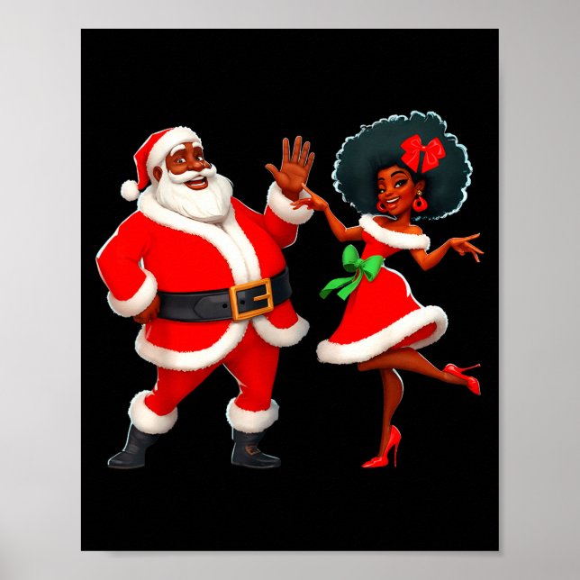 Poster Christmas Mr Santa Mrs Claus Dancing African Ameri (Devant)