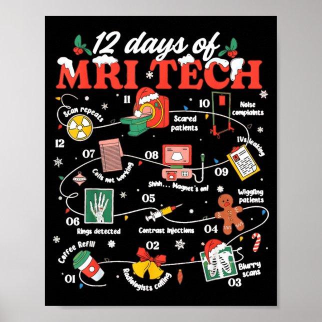 Poster Christmas Mri Tech 12 Days Of Mri Technician New M (Devant)
