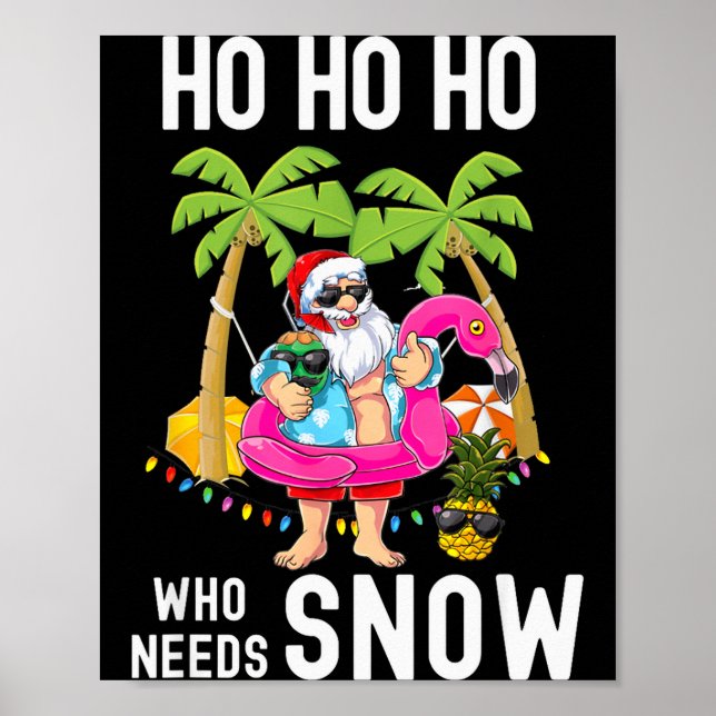 Poster Christmas Palm Tree Santa Surfing Summer Beach Vac (Devant)