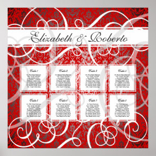 Poster Christmas Party Red Swirls 8 Table Seating Chart