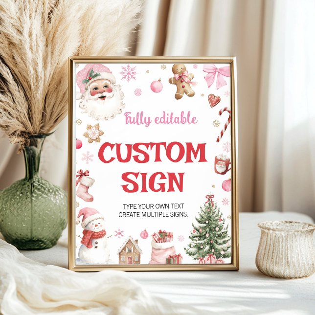 Poster Christmas Pink Santa Winter Birthday Custom Sign (Créateur téléchargé)