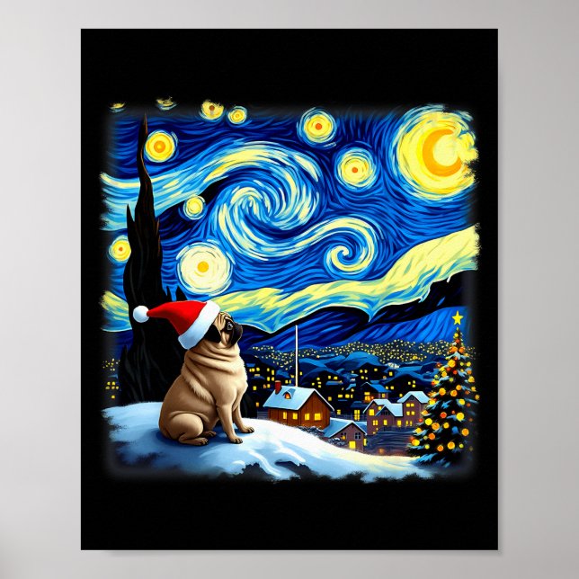 Poster Christmas Pug Starry Night  (Devant)