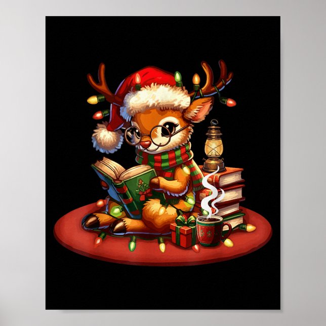 Poster Christmas Reading Book Lovers Bookworm Coffee Rein (Devant)