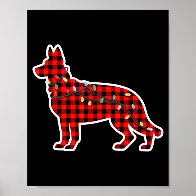 Poster Christmas Red And Black Buffalo Plaid German Sheph (Devant)