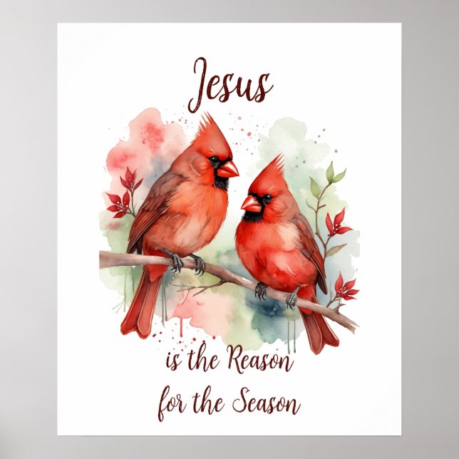 Poster Christmas Red Cardinal Jesus Reason for Season (Devant)