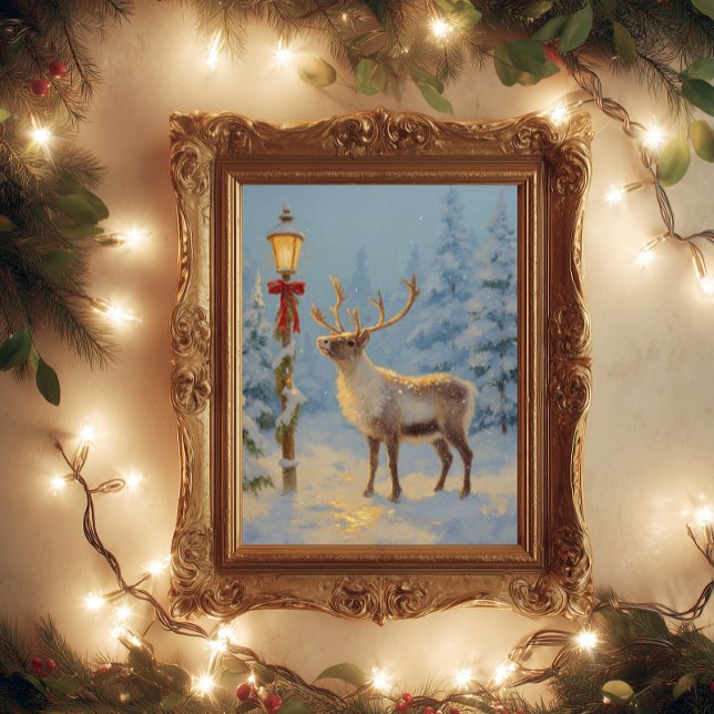 Poster Christmas Reindeer Under the Lamp Light (Créateur téléchargé)