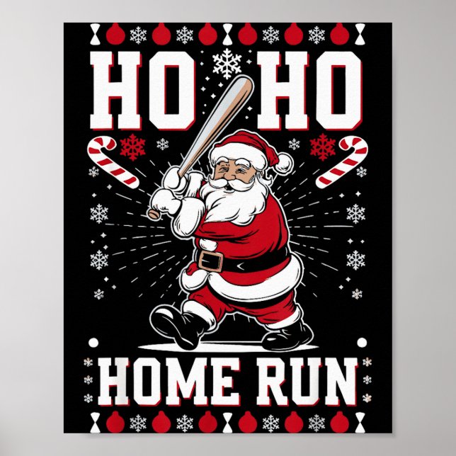 Poster Christmas Santa Baseball Home Run Ho Ho Home Run , (Devant)