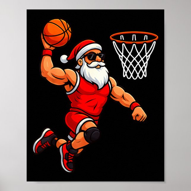 Poster Christmas Santa Basketball Player Dunking Basketba (Devant)