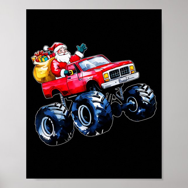 Poster Christmas Santa Monster Truck Xmas Boys Kids Toddl (Devant)