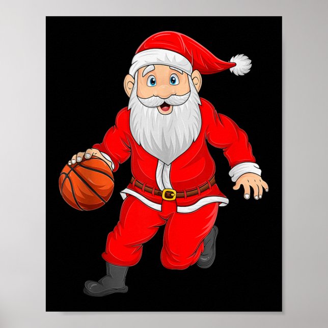 Poster Christmas Santa Playing Basketball Xmas Funny Srts (Devant)