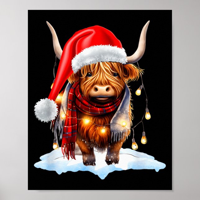 Poster Christmas Scottish Highland Cow Wrapped In Christm (Devant)