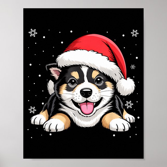 Poster Christmas Shiba Inu Dog Wearing Santa Hat Pet Anim (Devant)