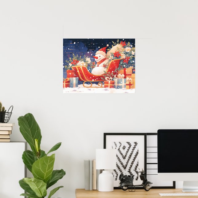 Poster Christmas Sleigh with Gifts and Snowman (Bureau à domicile)
