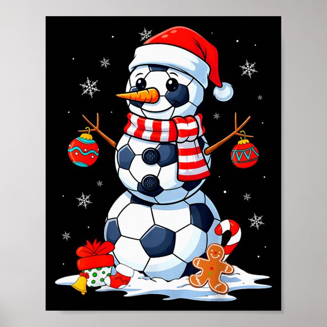 Poster Christmas Soccer Funny Snowman Men Boys Kids  (Devant)