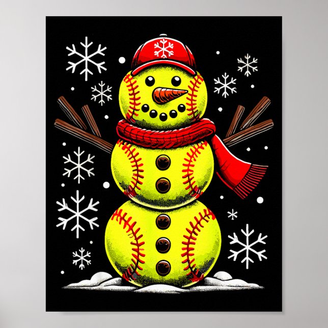 Poster Christmas Softball Snowman Girls, Softball Christm (Devant)