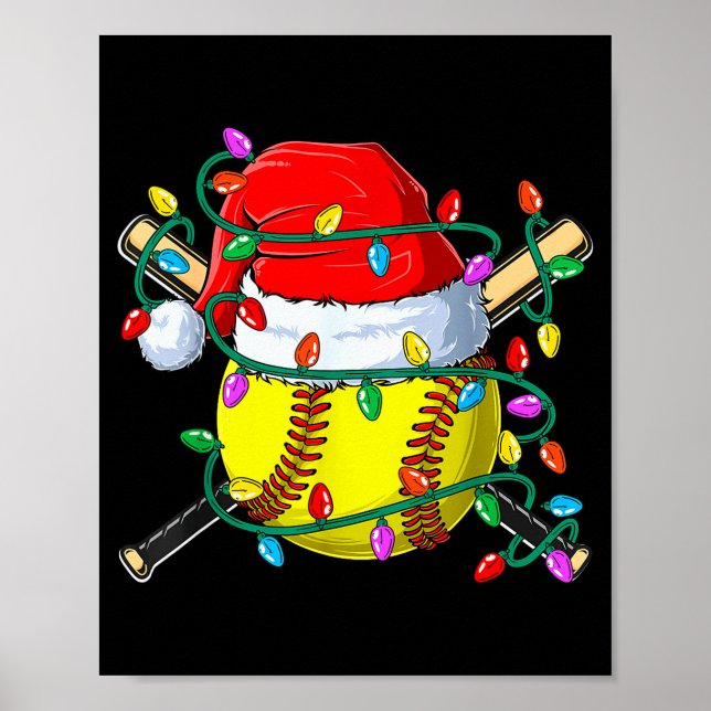 Poster Christmas Softball Xmas Santa Srts Hat Mens Womens (Devant)