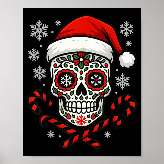 Poster Christmas Sugar Calavera Skull Santa Hat Candy Can (Devant)
