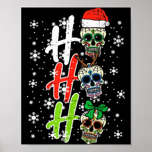 Poster Christmas Sugar Skull Ho Ho Ho Xmas Mexican Men Wo (Devant)
