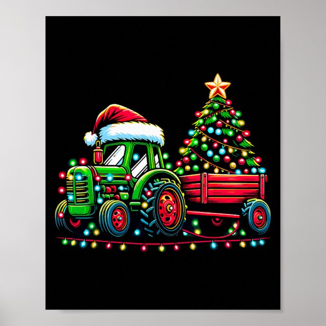 Poster Christmas Tractor Boys Santa Xmas Farm Truck  (Devant)