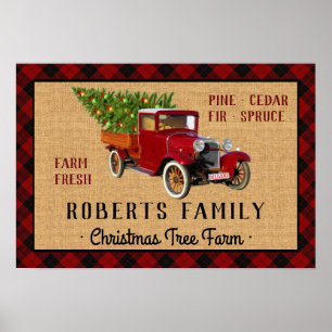 Poster Christmas Tree Farm Vintage Camion rouge Plaid Rus