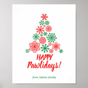 Poster Christmas tree made of paw print snowflakes