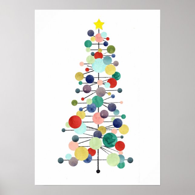 Poster Christmas Tree Mid Century Modern Retro Dots (Devant)