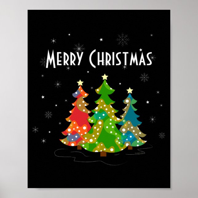 Poster Christmas Trees Snowflakes Whimsical Fun Red T Shi (Devant)