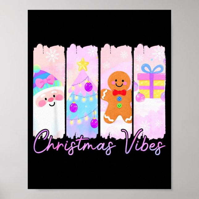 Poster Christmas Vibes Santa Claus Xmas Tree Gingerbread  (Devant)
