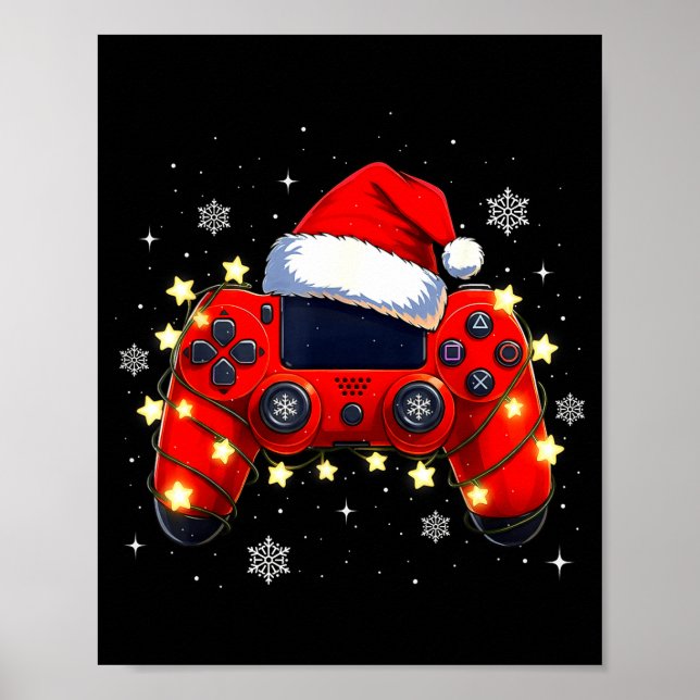 Poster Christmas Video Game Controller Santa Hat Gamer Bo (Devant)