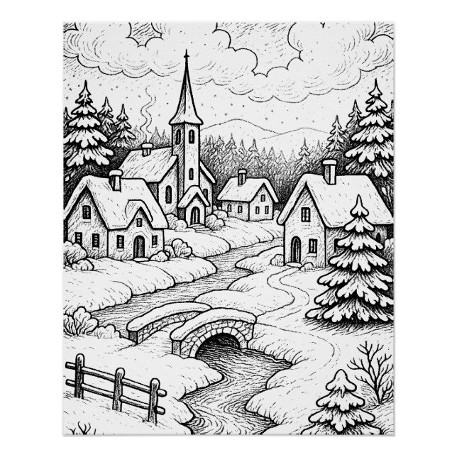 Poster Christmas Village in Winter  (Devant)