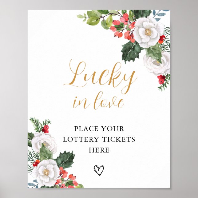 Poster Christmas Winter Lucky in Love Bridal Shower Sign (Devant)