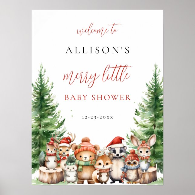 Poster Christmas Winter Merry little baby shower woodland (Devant)