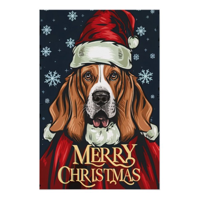 Poster Christmas with Basset Hound (Devant)