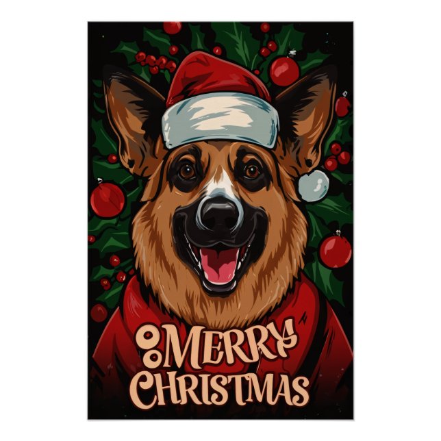 Poster Christmas with German Shepherd (Devant)