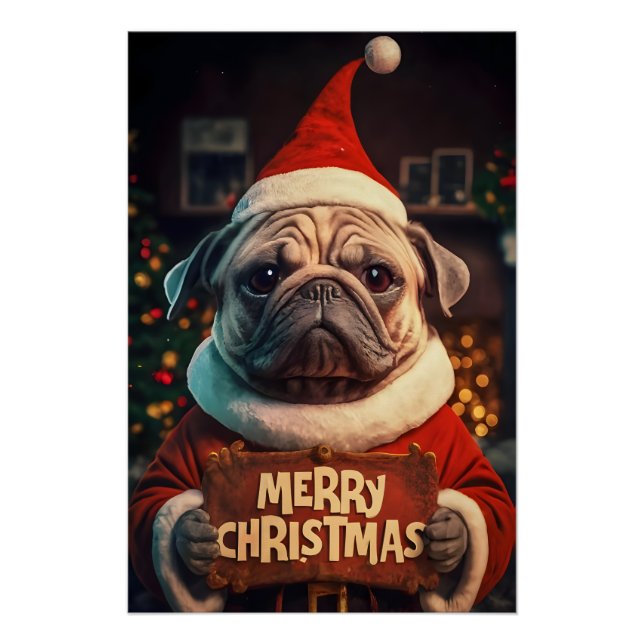 Poster Christmas with Pug (Devant)