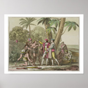 Poster Christophe Colomb (1451-1506) avec Ameri indigène
